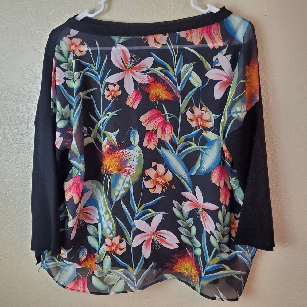ZARA Knit Floral Boho Peasant Mixed Media Top